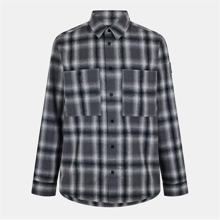 Belstaff Men's Black Outpost Long-Sleeve Patterned Shirt in Size M, Sports Direct