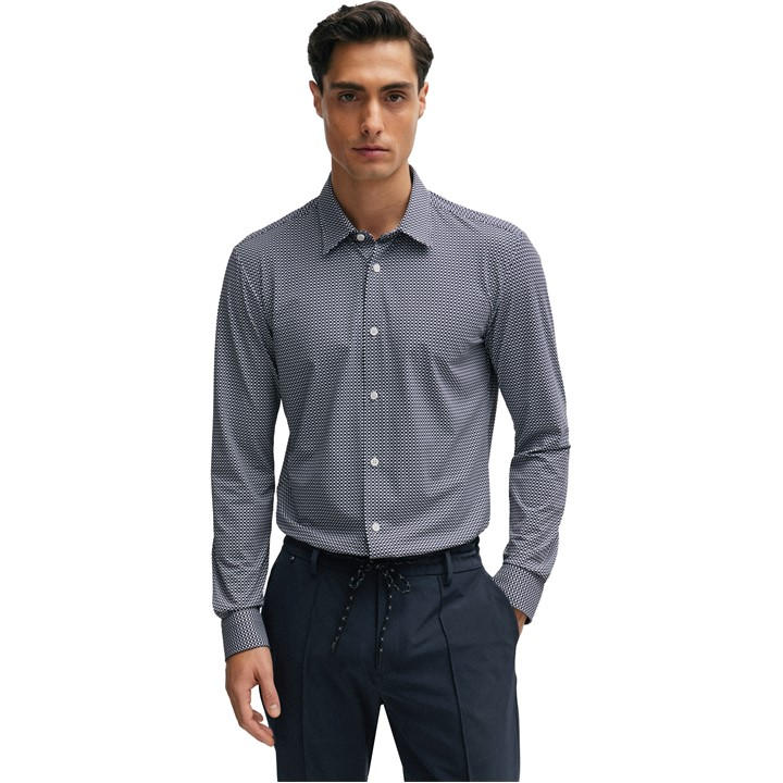 Boss Men's Blue P Roan Kent Patterned Long-Sleeve Shirt in Size M, Sports Direct