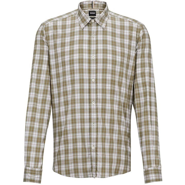 Boss Men's Green S-Liam-Kent-C1-233 Plain Long-Sleeve Shirt in Size L, Sports Direct