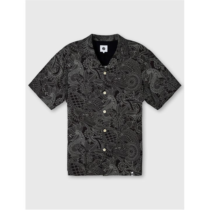 Pretty Green Men' Black Patterned Short Sleeve Shirt in Size S, Sports Direct