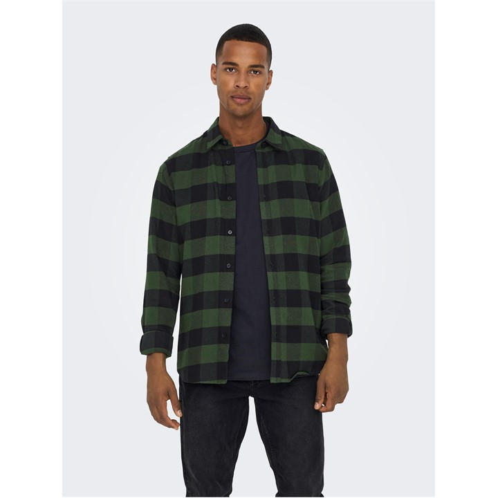 Only And Sons Men' Green Long-Sleeve Check Patterned Shirt in Size S, Sports Direct