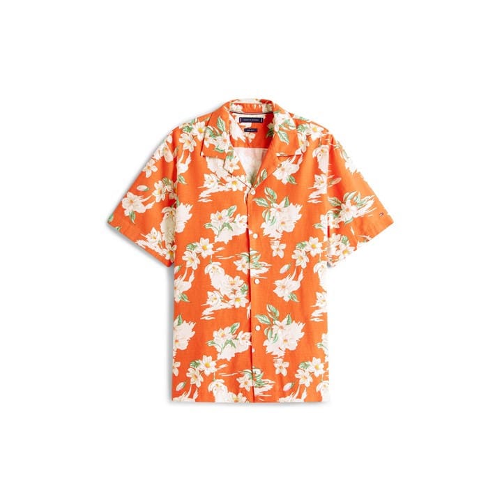 Tommy Hilfiger Men's Orange Floral Short-Sleeve Patterned Shirt in Size M, Sports Direct