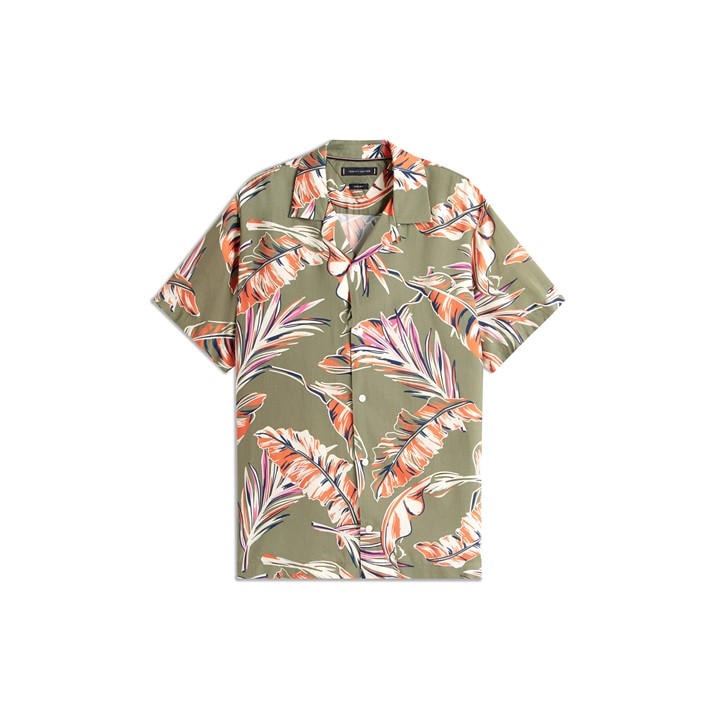Tommy Hilfiger Men's Green Floral Short-Sleeve Patterned Shirt in Size M, Sports Direct