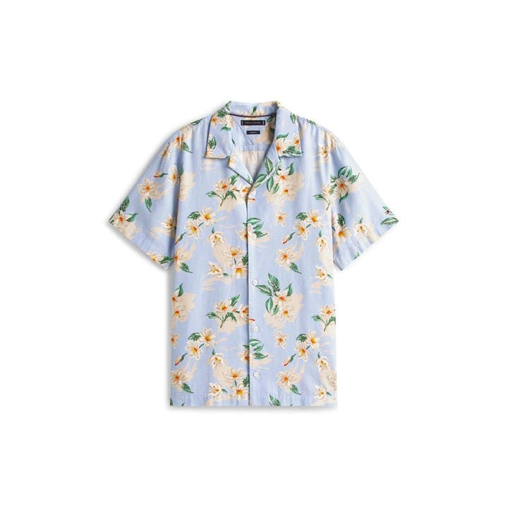Tommy Hilfiger Men's Blue Floral Short-Sleeve Patterned Shirt in Size M, Sports Direct