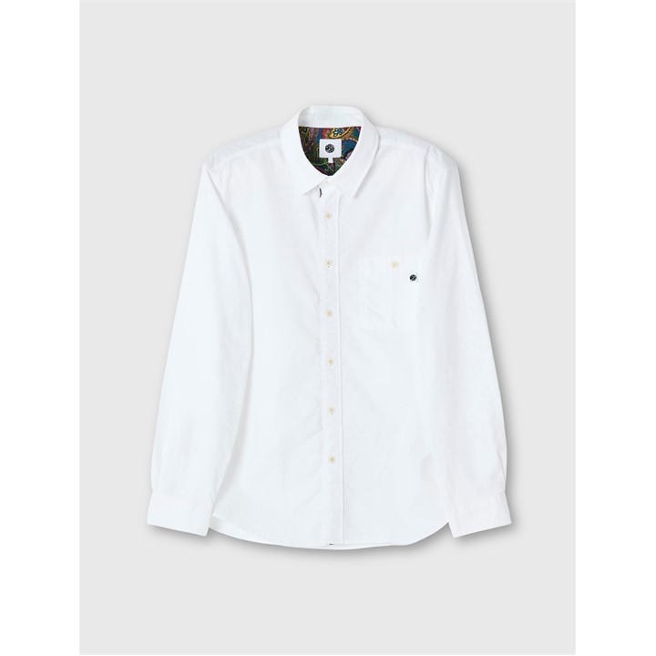 Pretty Green Men' White Long-Sleeve Plain Shirt in Size S, Sports Direct