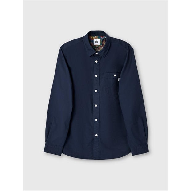 Granatowy - Pretty Green - Men's Long-Sleeve Plain Shirt