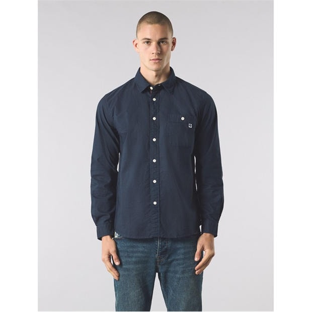 Granatowy - Pretty Green - Men's Long-Sleeve Plain Shirt