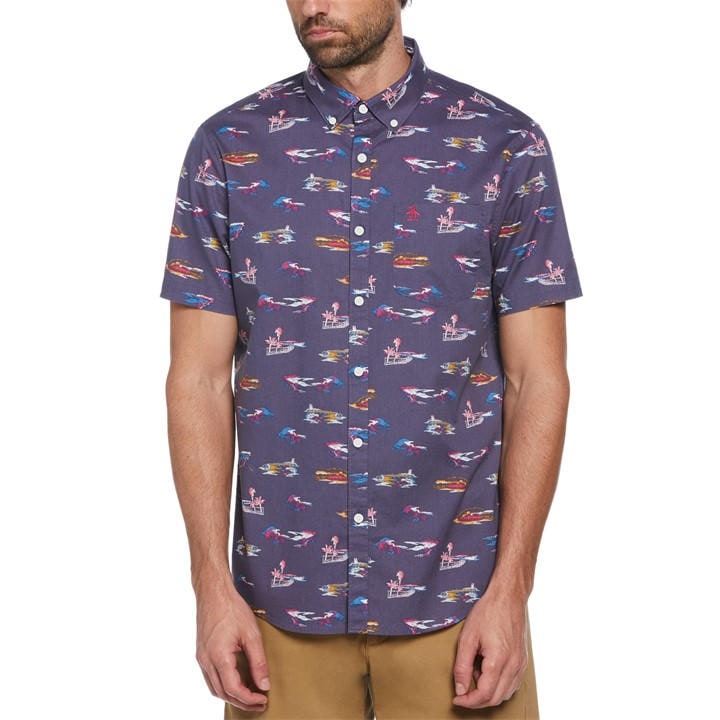 Original Penguin Men's Blue Short-Sleeve Plain Shirt in Size M, Sports Direct