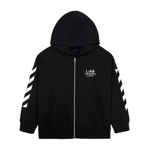 L AB Off White - Kids' Small Logo Full-Zip Teddy Fleece Hoodie
