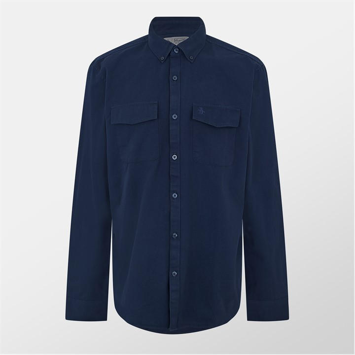 Original Penguin Men's Blue Long Sleeve Twill Overshirt in Size M, Sports Direct