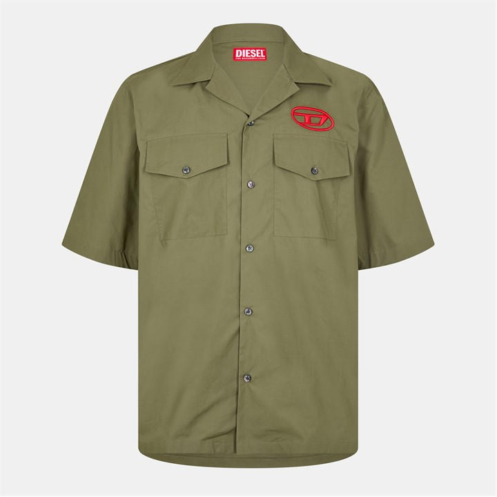 Diesel Men' Green Short-Sleeve Plain Shirt in Size S, Sports Direct