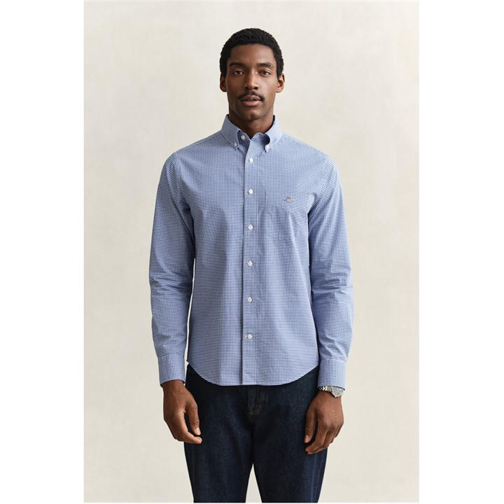 Gant Men's Blue Gingham Long Sleeve Patterned Shirt in Size M, Sports Direct