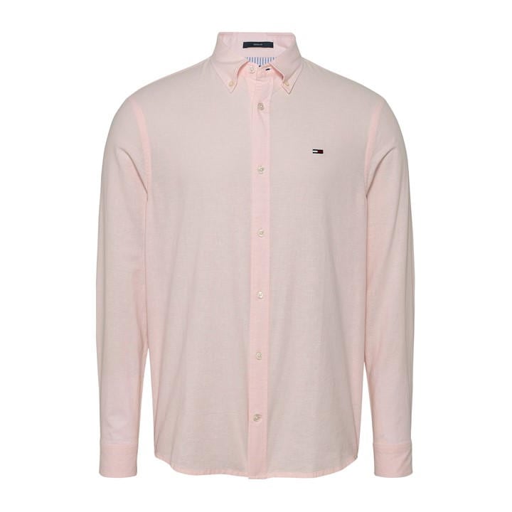 Tommy Jeans Men's Pink Regular Linen Long-Sleeve Plain Shirt in Size XL, Sports Direct