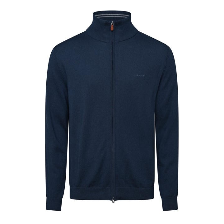 Gant Men's Blue Cotton Texture Full Zip Fleece Top in Size L, Sports Direct