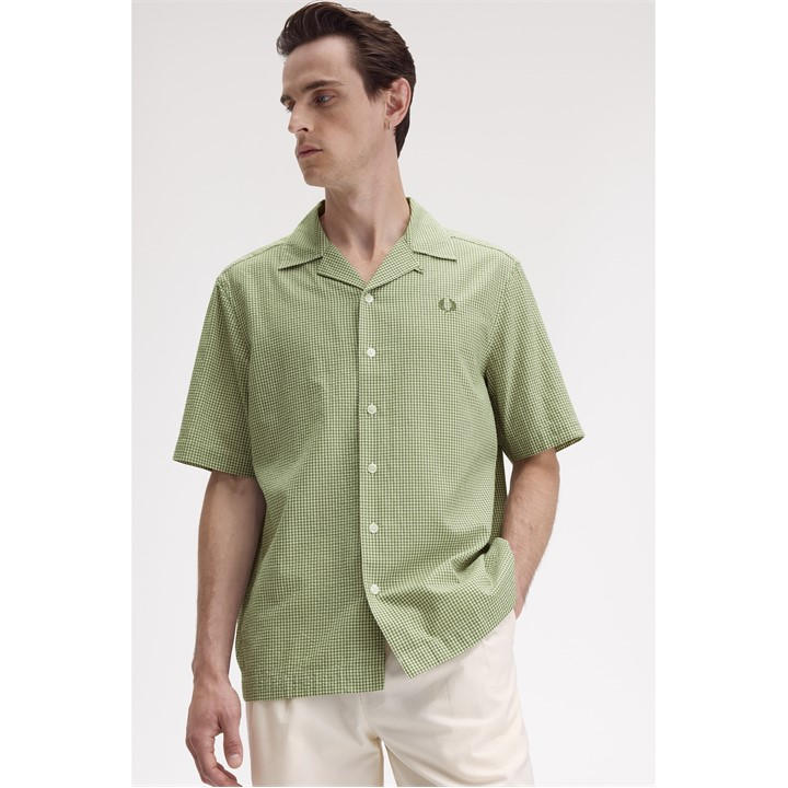Fred Perry Men's Green Gingham Short Sleeve Shirt in Size XL, Sports Direct