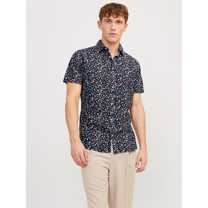 Jack And Jones Men' Blue Jj Floral Print Short-Sleeve Shirt in Size S, Sports Direct