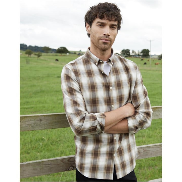 Threadbare Men's Brown Cheque Long-Sleeve Patterned Shirt in Size XL, Sports Direct