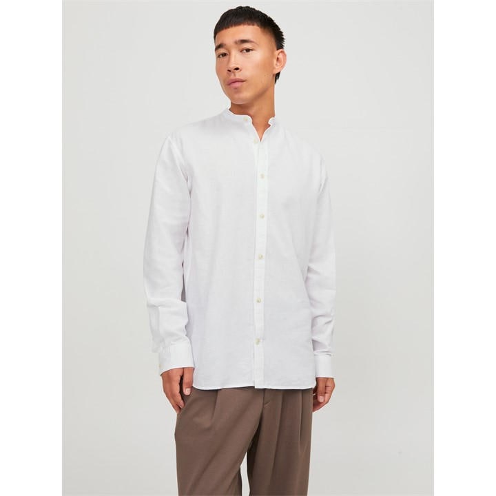 Jack And Jones Men's White Long-Sleeve Buttoned Linen Shirt in Size L, Sports Direct