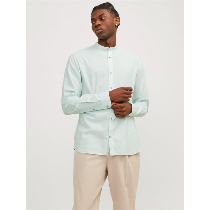 Jack And Jones Men's Blue Long-Sleeve Buttoned Linen Shirt in Size M, Sports Direct