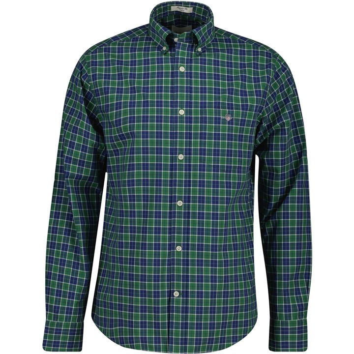 Gant Men's Green Classic Poplin Check Long Sleeve Shirt in Size M, Sports Direct