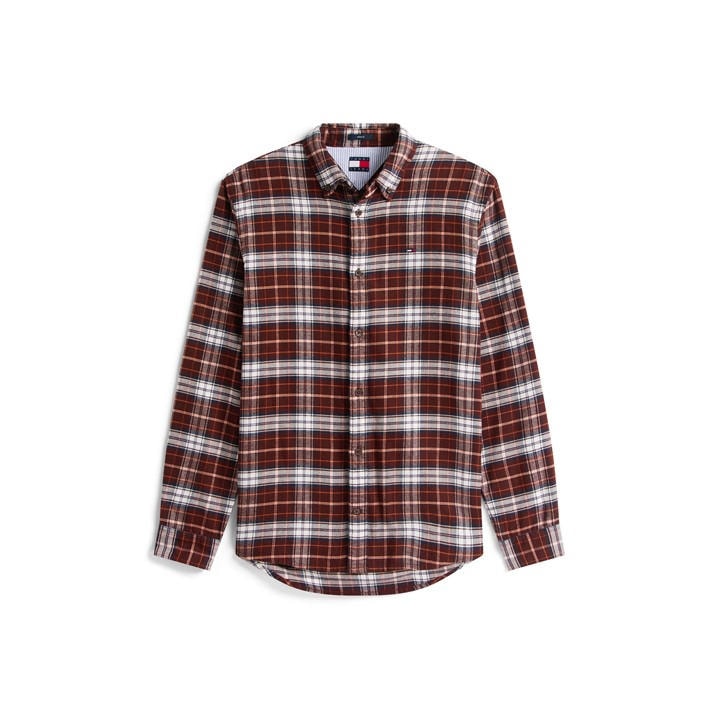 Tommy Jeans Men's Brown Tj Flannel Long Sleeve Patterned Shirt in Size L, Sports Direct