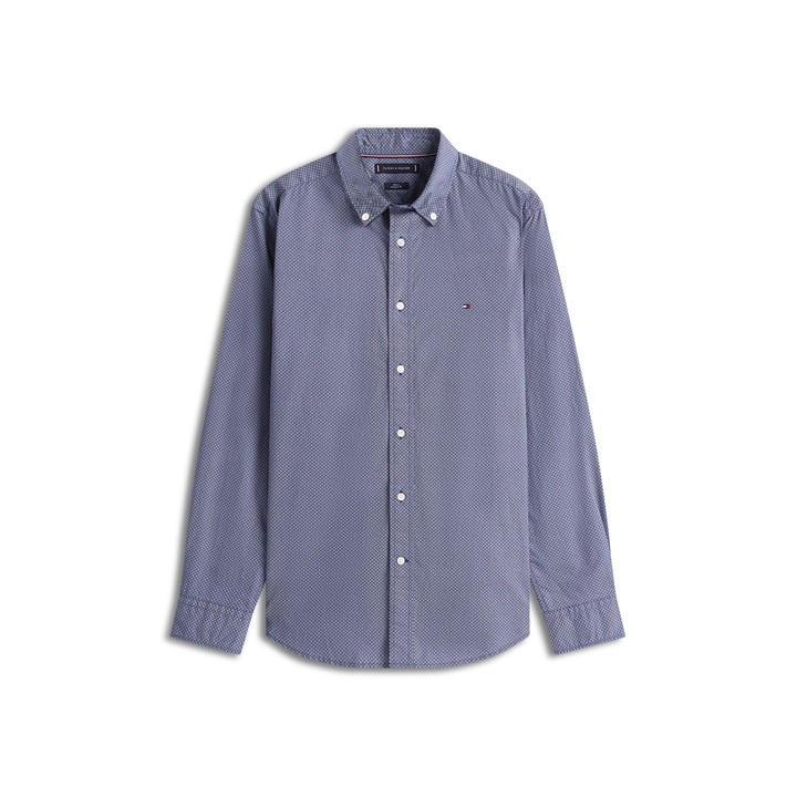 Tommy Hilfiger Men' Blue Long-Sleeve Poplin Print Patterned Shirt in Size S, Sports Direct