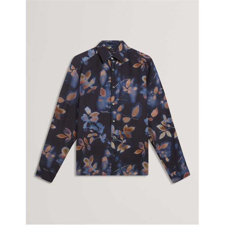 Ted Baker Men' Blue Leaf Print Long-Sleeve Patterned Shirt in Size S, Sports Direct