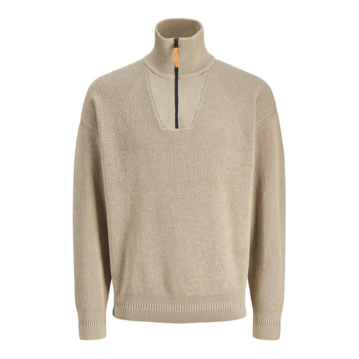 Jack And Jones Men's Beige Jj Half-Zip Knitted Fleece in Size XS, Sports Direct