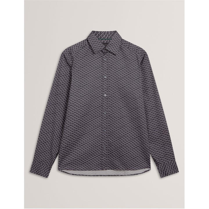 Ted Baker Men's Grey Geo Print Long-Sleeve Patterned Shirt in Size L, Sports Direct
