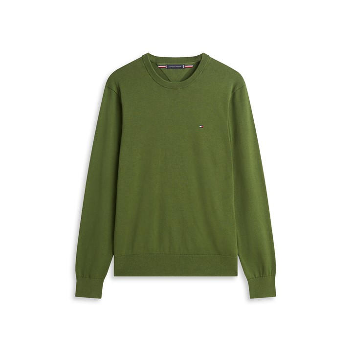 Tommy Hilfiger Men's Green Crew Neck Jumper in Size M, Sports Direct