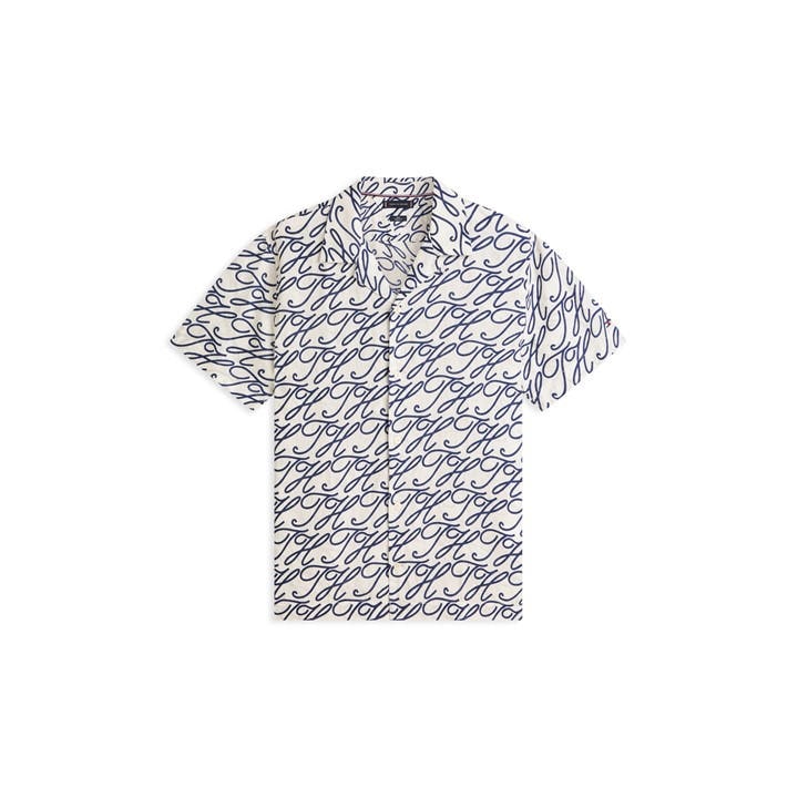 Tommy Hilfiger Men's White Patterned Short Sleeve Shirt in Size M, Sports Direct