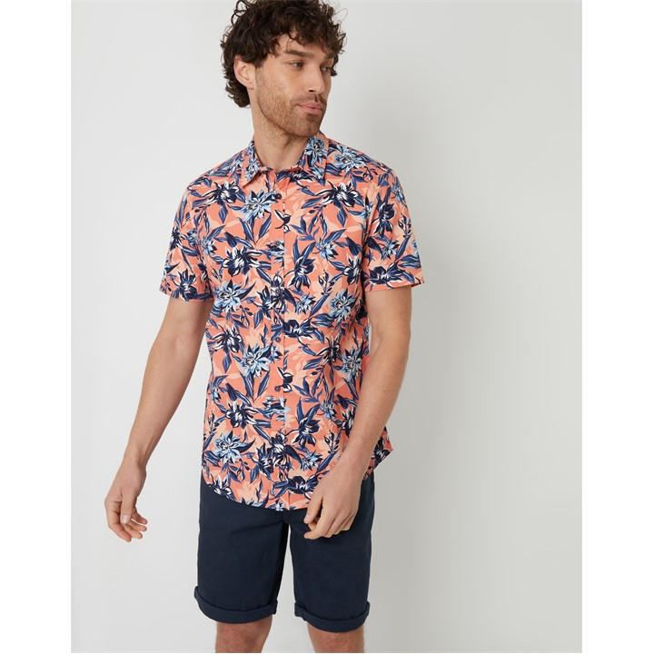 Threadbare Men's Pink Short-Sleeve Patterned Shirt in Size L, Sports Direct