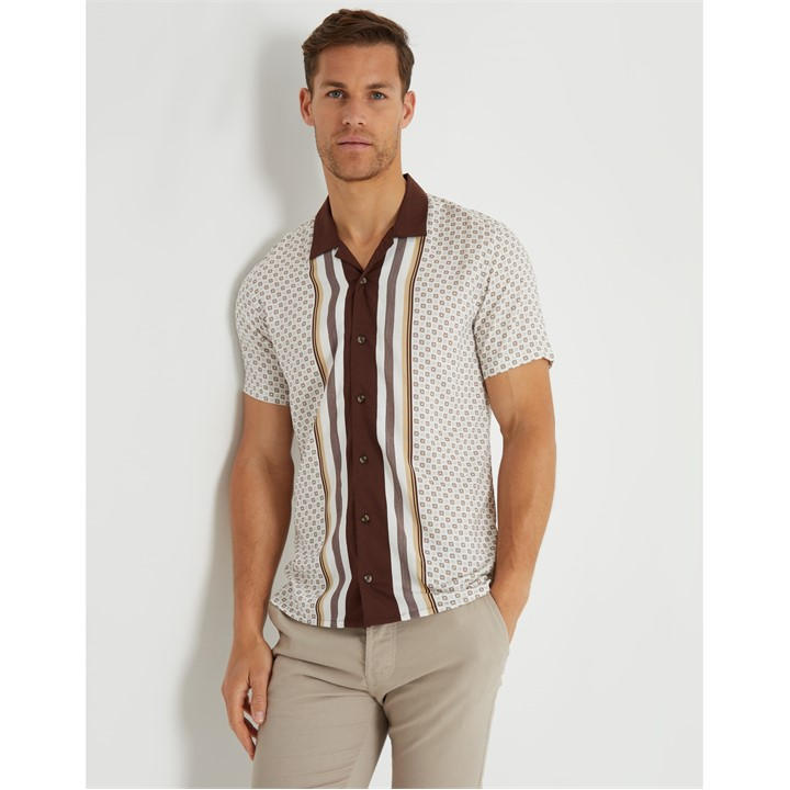 Threadbare Men' Cream Short-Sleeve Patterned Shirt in Size S, Sports Direct