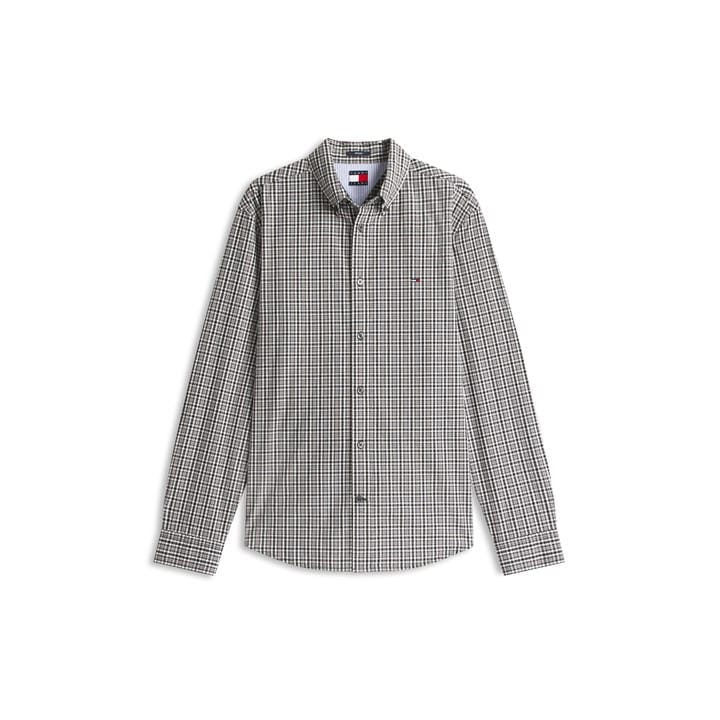 Tommy Jeans Men' Grey Poplin Long Sleeve Patterned Shirt in Size S, Sports Direct