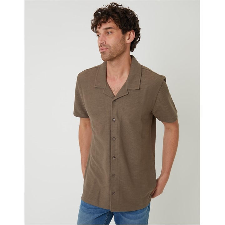 Threadbare Men's Green Antti Short-Sleeve Plain Shirt in Size L, Sports Direct