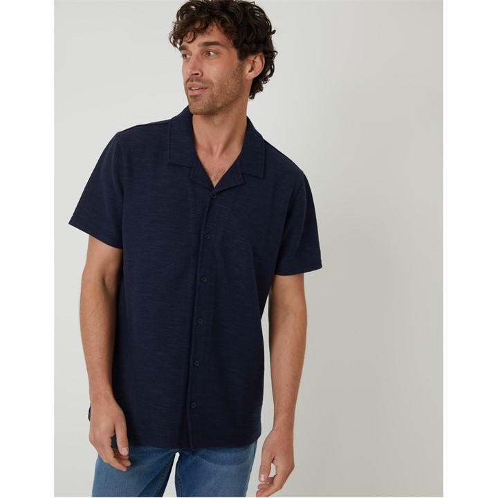 Threadbare Men's Blue Antti Short-Sleeve Plain Shirt in Size L, Sports Direct