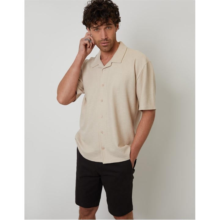Threadbare Men's Beige Antti Short-Sleeve Plain Shirt in Size M, Sports Direct