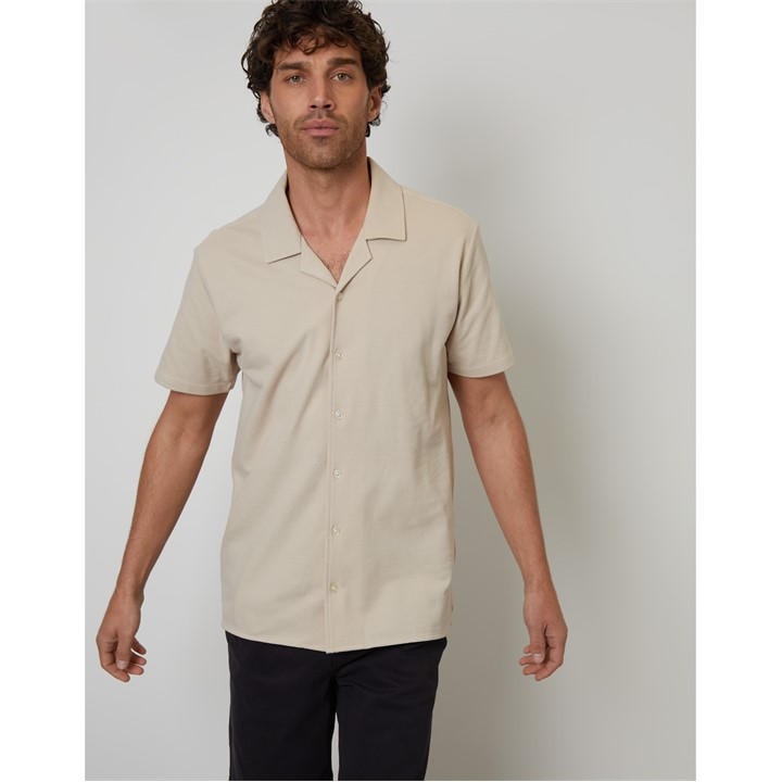 Threadbare Men's Beige Kaylian Short-Sleeve Plain Shirt in Size XL, Sports Direct