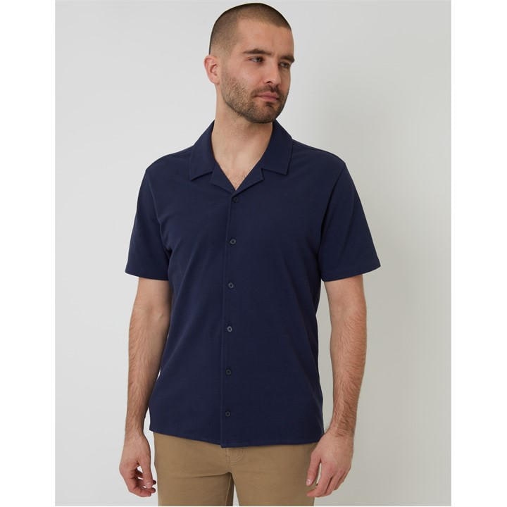 Threadbare Men' Blue Kaylian Short-Sleeve Plain Shirt in Size S, Sports Direct