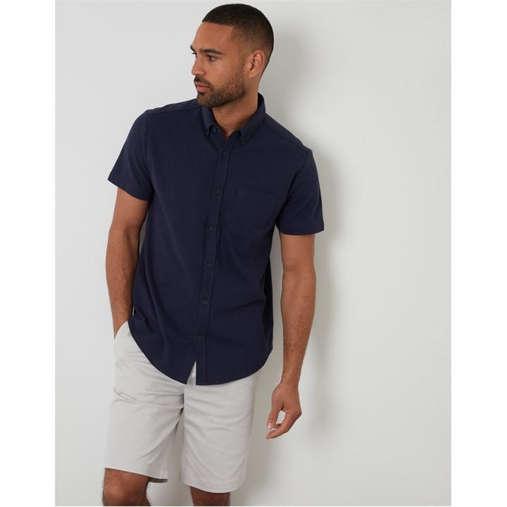 Threadbare Men' Blue Majestic Short-Sleeve Plain Shirt in Size S, Sports Direct