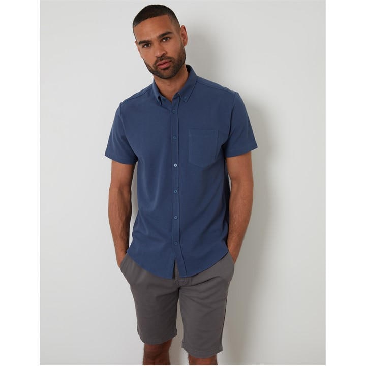 Threadbare Men' Blue Majestic Short-Sleeve Plain Shirt in Size S, Sports Direct