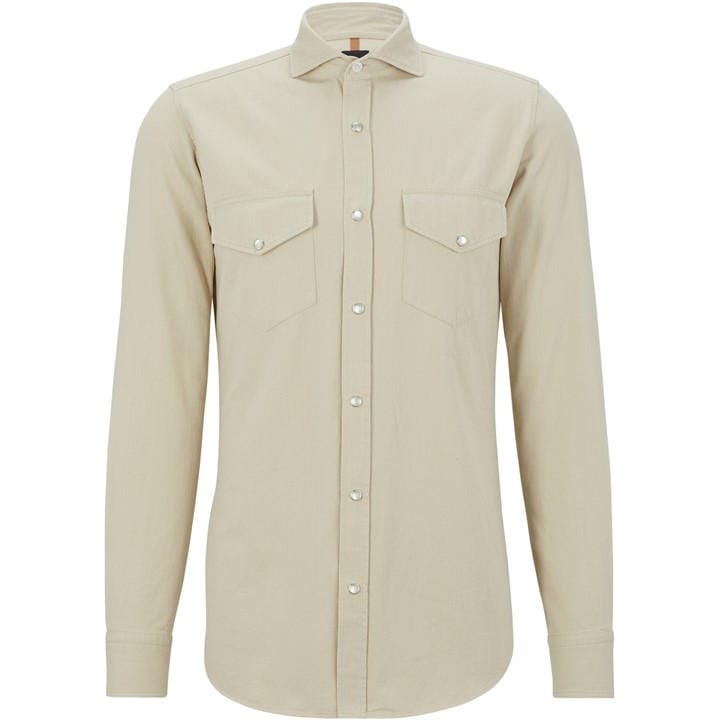 Boss Men's Beige Romeo Long Sleeve Plain Shirt in Size M, Sports Direct