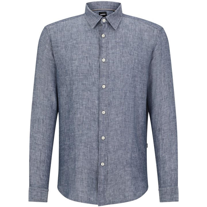 Boss Men' Blue Liam Long Sleeve Plain Shirt in Size S, Sports Direct