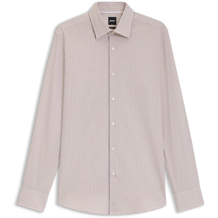 Boss Men's Beige Hbb Hankkent Patterned Long-Sleeve Shirt in Size 41, Sports Direct