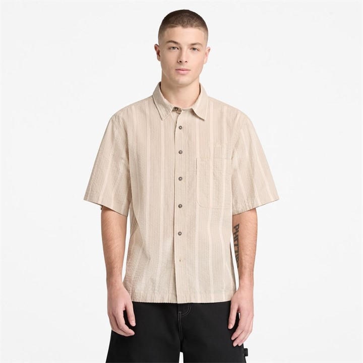 Timberland Men's Beige Patterned Short Sleeve Shirt in Size XL, Sports Direct