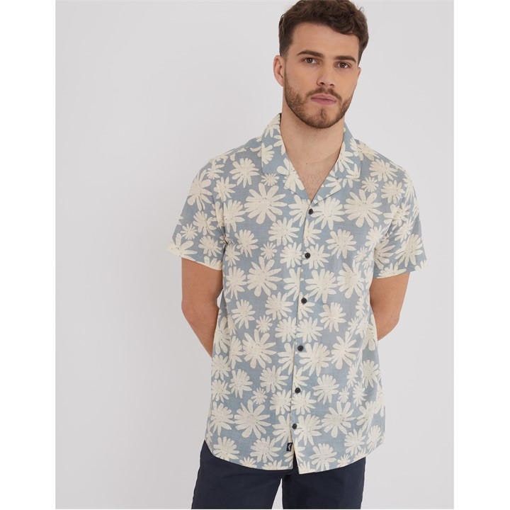 Threadbare Men' Blue Northhal Short-Sleeve Patterned Shirt in Size S, Sports Direct