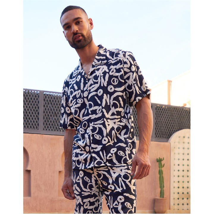 Threadbare Men' Blue Langdale Short-Sleeve Patterned Shirt in Size S, Sports Direct
