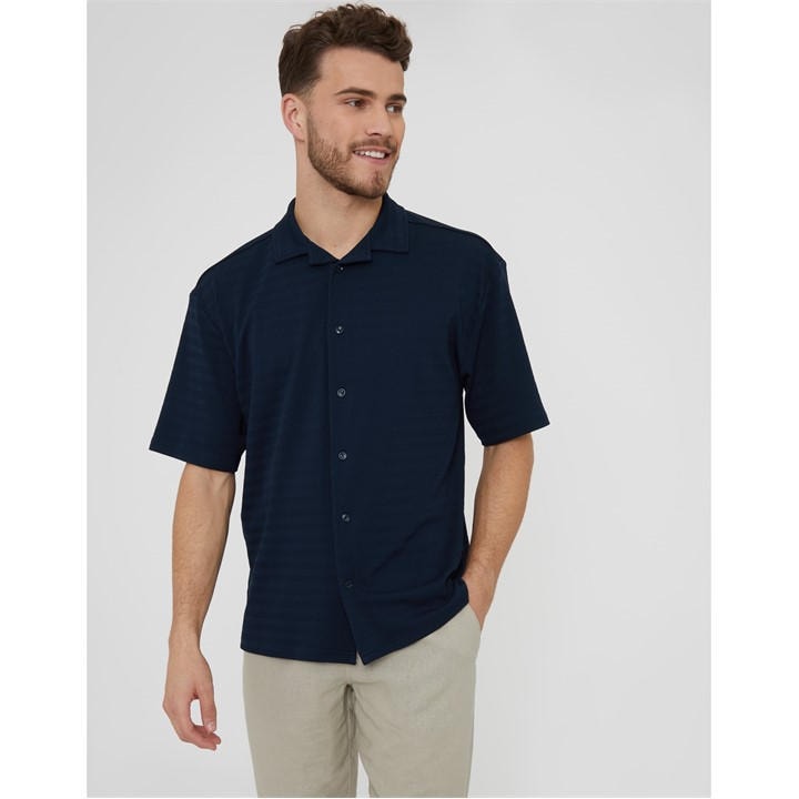 Threadbare Men's Drewrea Short-Sleeve Patterned Shirt - Navy - Small - Image 2