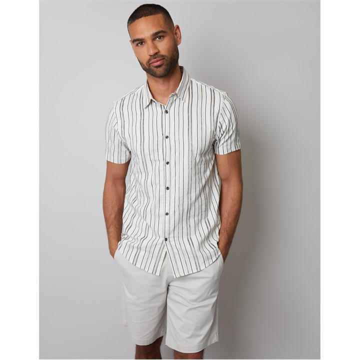 Threadbare Men's Cream Brownhill Short-Sleeve Patterned Shirt in Size M, Sports Direct