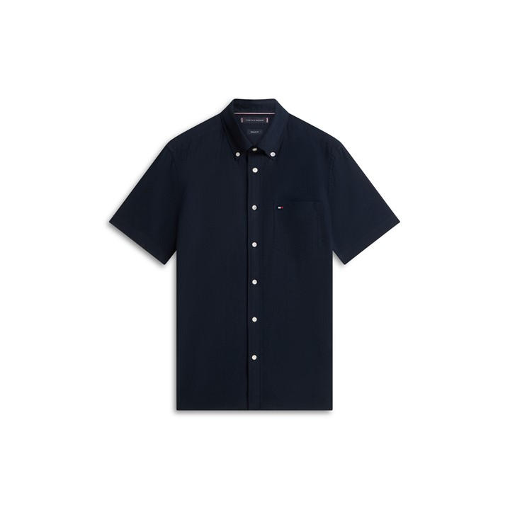 Tommy Hilfiger Men's Blue Seersucker Solid Ss Rf Shirt in Size L, Sports Direct